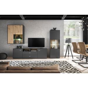 Moderná obývacia stena Mondeo + LED, dub artisan / sivá