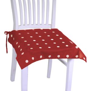 Červený bavlnený podsedák na stoličku s motívom bielych bodiek a so šnúrkami na priviazanie 40 x 40 cm 35998