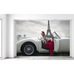 Gario Fototapeta Woman in car and Eiffel tower 200x135cm Materiál: Latexová (lepidlo zadarmo)