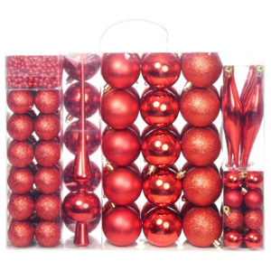 Sada vianočných gúľ, 113 ks, 6 cm, červená