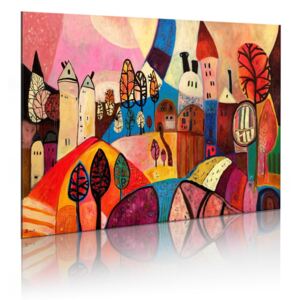 Ručne maľovaný obraz Bimago - Village in autumn colors 90x60 cm