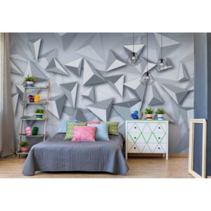 Fototapeta - 3D Modern Grey And White Triangles Design Papírová tapeta - 184x254 cm