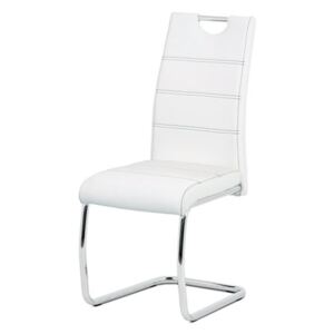 Autronic Jedálenská stoličky ekokoža biela, biele prešitie/nohy kov, chróm HC-481 WT