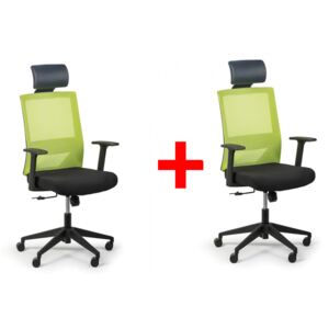 Kancelárska stolička FOX 1+1 ZADARMO, pevné podpierky rúk, zelená