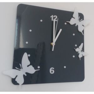 Moderné nástenné hodiny z plastu-Motýle, Farba:sivá,biela, Rozmer: 30x30 cm