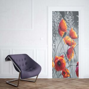 Fototapeta na dvere GLIX - Orange Poppies Black And White1 | 91x211 cm