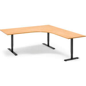 Výškovo nastaviteľný stôl Adeptus, pravý, 2000x1800 mm, laminát buk/čierna