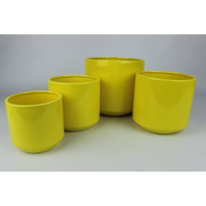 Žlté keramické okrúhle kvetináče 4-set