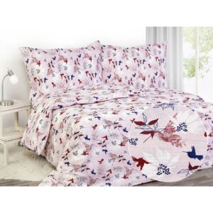 Goldea krepové posteľné obliečky - vzor 785 vtáky a kvety 240 x 200 a 2ks 70 x 90 cm