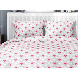 Goldea bavlnené posteľné obliečky - vzor 510 ružová srdce na sivom 140 x 220 a 70 x 90 cm