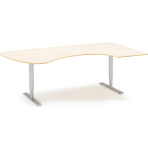Výškovo nastaviteľný stôl Adeptus, pravý, 2200x1200 mm, breza lam./šedá