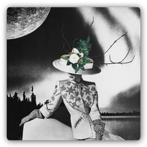 Kovový obraz - Woman In Hat With Flowers