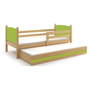 Detská posteľ BRENEN 2 + matrace + rošt ZADARMO, 90x200 cm, borovica, zelená