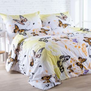 Bavlnené posteľné obliečky Butterfly žlté predĺžená dĺžka
