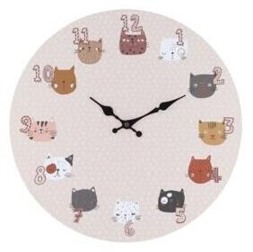 Detské nástenné hodiny Cats, 33 cm, béžová