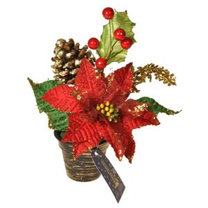 Vianočný aranžmán s ružou, šiškou a bobuľkami, 20 cm