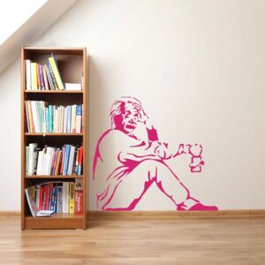 GLIX Banksy "Einstein" - nálepka na stenu Růžová 50 x 45 cm