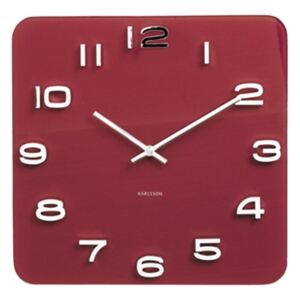 Karlsson Sklenené nástenné hodiny - Karlsson Vintage Red Square, 35x35 cm