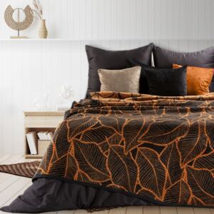 Kvalitná obojstranná čierno oranžová akrylová deka so vzorom jesenných listov 150 x 200 cm Čierna