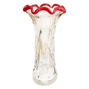 Váza sklenená zvlnená s červeným lemom 30 cm
