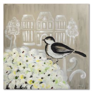 Obraz CARO - Black Bird And White Flowers 30x30 cm