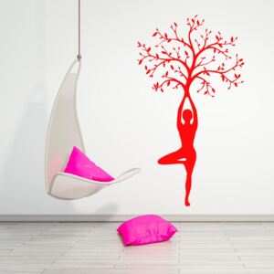 GLIX Yoga tree - samolepka na stenu Červená 55x30 cm