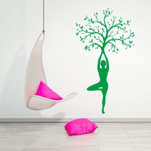 GLIX Yoga tree - samolepka na stenu Zelená 55x30 cm