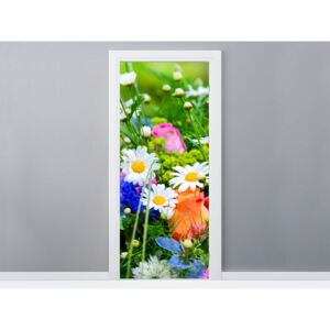 Gario Samolepiaca fólia na dvere Motýle a kvety v krásnej záhrade 95x205cm