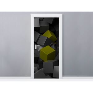 Gario Samolepiaca fólia na dvere Čierno - zelené kocky 3D 95x205cm