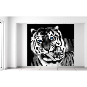 Gario Fototapeta Čiernobiely tiger a tigrík Materiál: Samolepiaca, Veľkosť: 268 x 240 cm