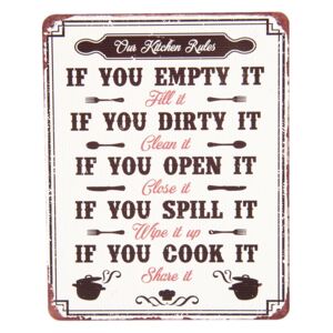 Kovová cedule kuchynská pravidlá Kitchen Rules - 25 * 20 cm