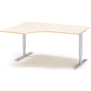 Výškovo nastaviteľný stôl Adeptus, ľavý, 1800x1200 mm, breza dýha/šedá