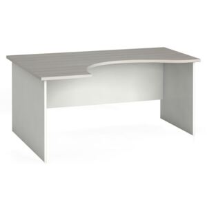 Rohový kancelársky pracovný stôl, zaoblený 160 x 120 cm, biela/dub prírodný, ľavý