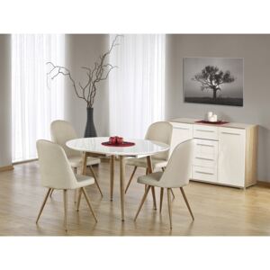 Rozkladací stôl Edward + 4x Čalúnená stolička K214, Farba:: dub medový + biely lesk