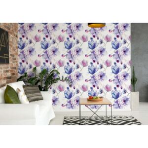 GLIX Fototapeta - Magnolia Flowers Pattern Purple Vliesová tapeta - 416x254 cm