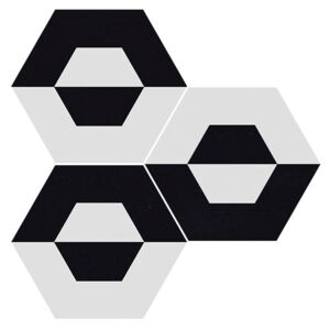 Dlažba/obklad bielo-čierna s geometrickým vzorom 25x29cm CUBE WH