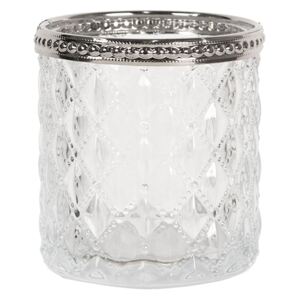 Sklenený transparentné svietnik na čajovú sviečku s kovovým zdobením - Ø 7 * 7 cm