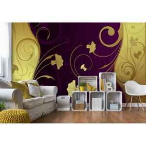 Fototapeta GLIX - Luxury Gold And Purple Floral Swirl + lepidlo ZADARMO Vliesová tapeta - 416x254 cm