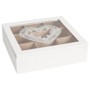 Krabička na čaj s dekorem srdce -24*24*7 cm