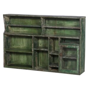 Sanu Babu Policový regál z teakového dreva, zelená patina, 141x26x94cm