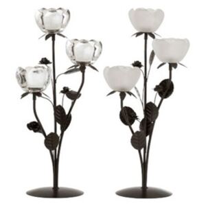 Svietnik biely kvet 2ks set sklenený kovový BLACK TO BASIC