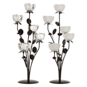 Svietnik biely kvet 2ks set sklenený kovový BLACK TO BASIC