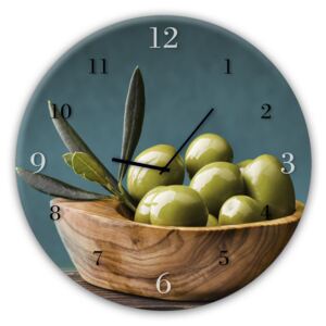 Styler Sklenené nástěnné hodiny - Olives | Rozmery: 30x30 cm