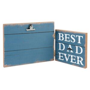 Modrý drevený fotorámček Best Dad - 30 * 2 * 15 cm / 13 * 18 cm
