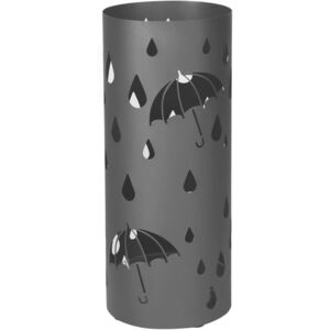 Kovový držiak na dáždniky, okrúhly stojan na dáždniky s háčikmi a odkvapkávačom, 49 x Ø 19,5 cm, čierny