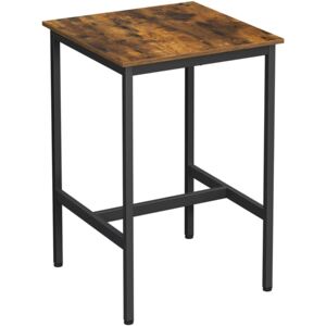 Vysoký barový stôl, štvorcový, jedálenský stôl, 60 x 60 x 90 cm, rustikálny hnedý a čierny