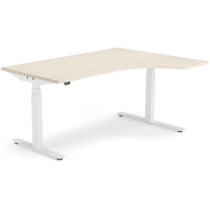 Výškovo nastaviteľný stôl Modulus, ergonomický 1600x1200 mm, biela/breza