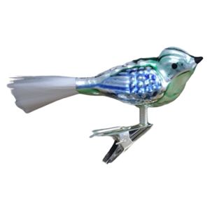 Sklenený vtáčik modrozelený