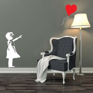 GLIX Banksy "Girl with Baloon" - nálepka na stenu Biela a červená 30 x 70 cm