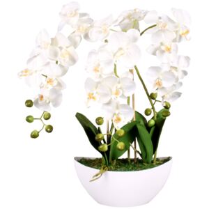 Umelá Orchidea v kvetináči biela, 21 kvetov, 60 cm